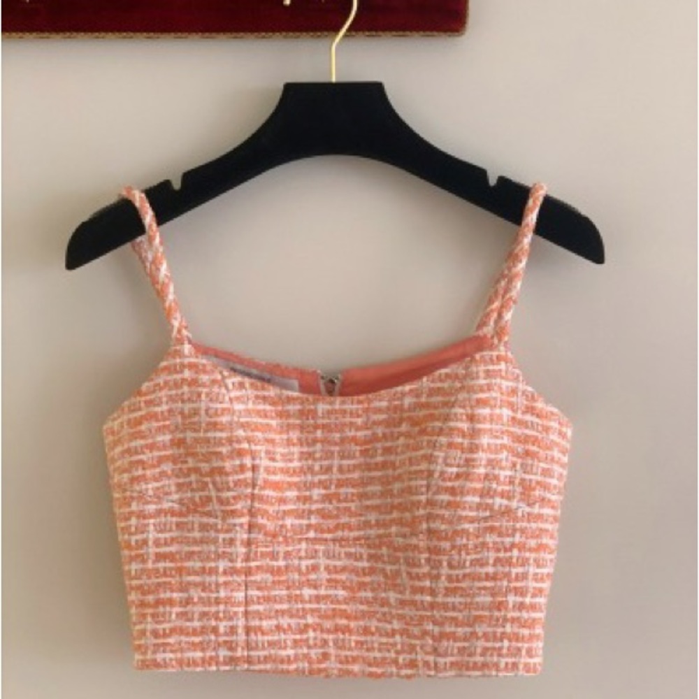 Seooocookie Orange Tweed Crop Top
